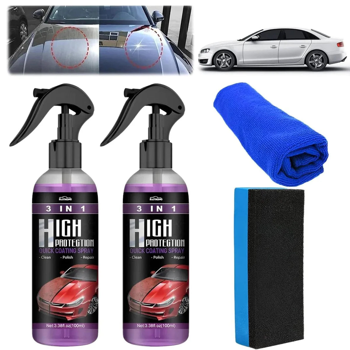 Ceramic Coating Rain Guard Wax Car Paint Protection Hydrophobic Spray (Buy 1 Get 1 Free)
