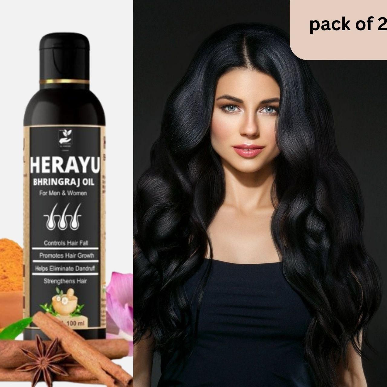 Herayu Bhringraj Ayurvedic Hair Oil Promote Hair growth, Hair Fall Control For Men & Women (Pack of 2) Roposo Clout