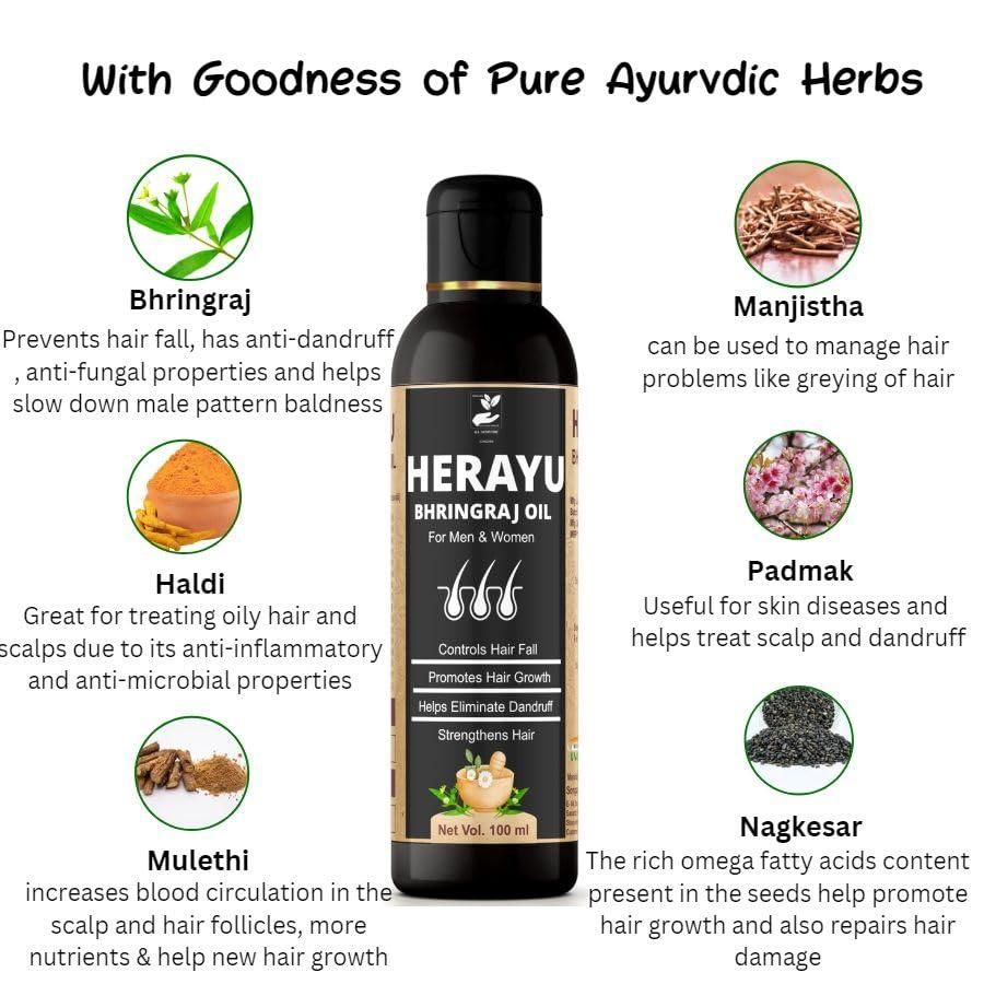 Herayu Bhringraj Ayurvedic Hair Oil Promote Hair growth, Hair Fall Control For Men & Women (Pack of 2) Roposo Clout