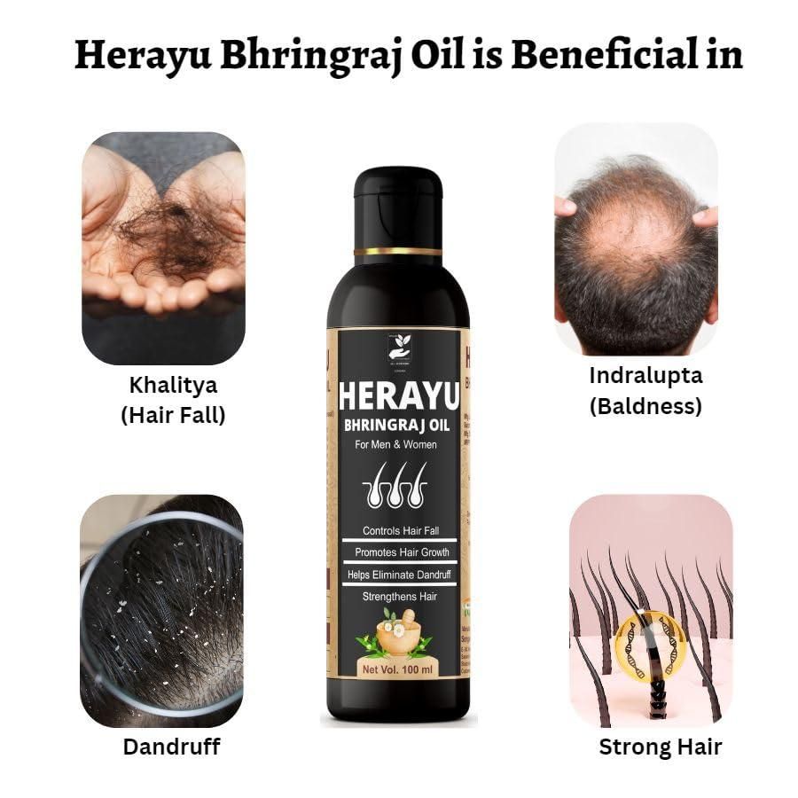 Herayu Bhringraj Ayurvedic Hair Oil Promote Hair growth, Hair Fall Control For Men & Women (Pack of 2) Roposo Clout